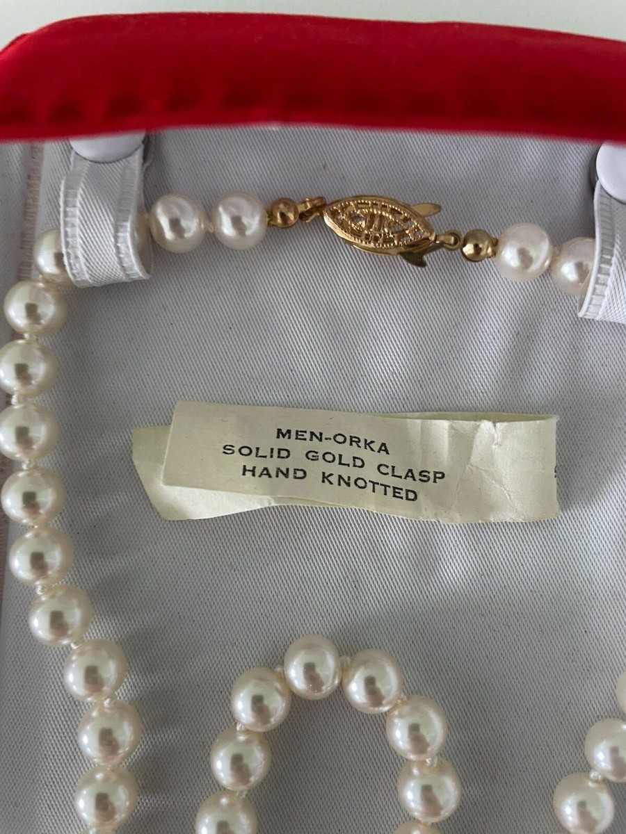 vintage◯red bijou & pearl  necklace◯ Vintage Men-Orka Pearl Necklace With Original Red Velvet