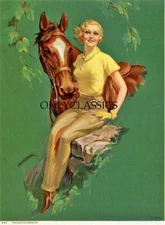 1938 Rare Roy Best Sexy Blonde Pin-Up Print Art Deco Thoroughbreds Girl & Horse