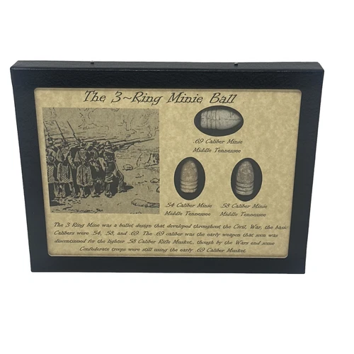 The 3 Ring Civil War Minie Ball Bullet Set Collection in Display Case and COA