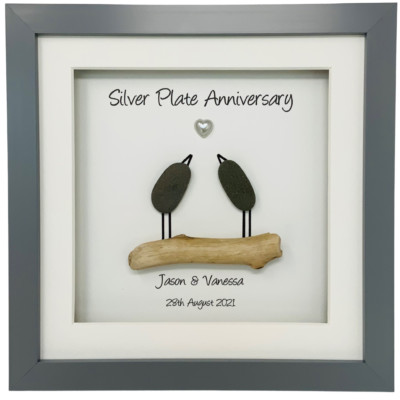 Bilderrahmen 23. Silberplatte Hochzeitstag Kiesel Vögel