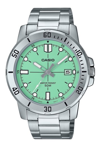 Casio Edelstahl Mintgrünes Zifferblatt Quarz MTP-VD01D-3E1V Analoge Herrenuhr