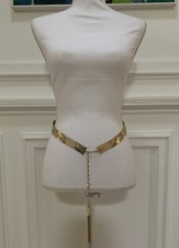 Vtg 80's Light Gold Tone Metal Mesh Belt Necklace With Tassel