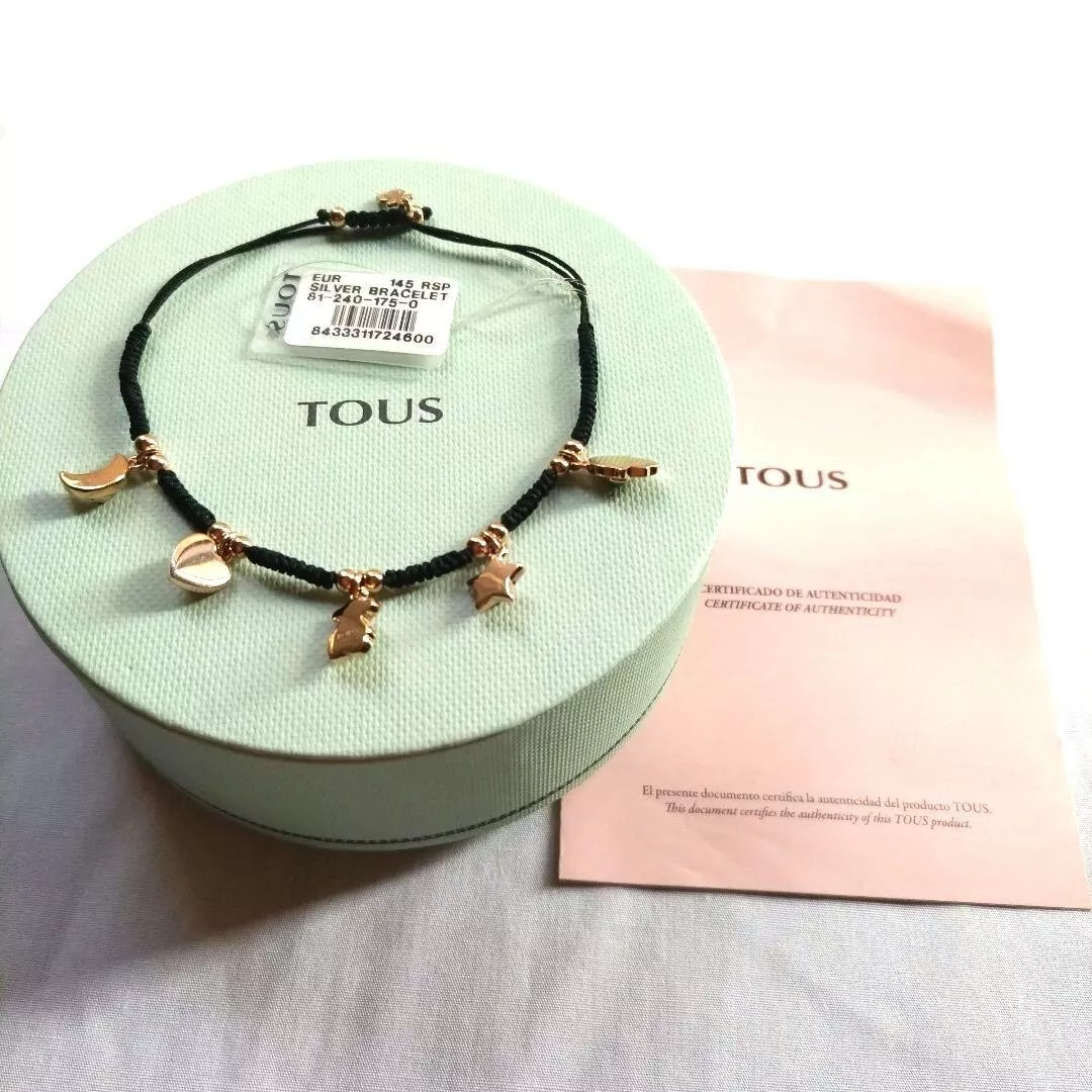 Tous Bracelet 5 Charm Silver 925 Natural Stone Bear Heart Star Moon 12.5-19.5cm