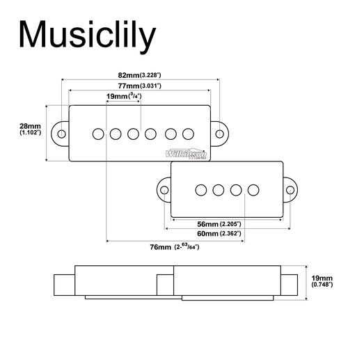 Wilkinson M Black Variable Gauss Ceramic Humbucker Pickups For 5 String PB Bass - Picture 2 of 5