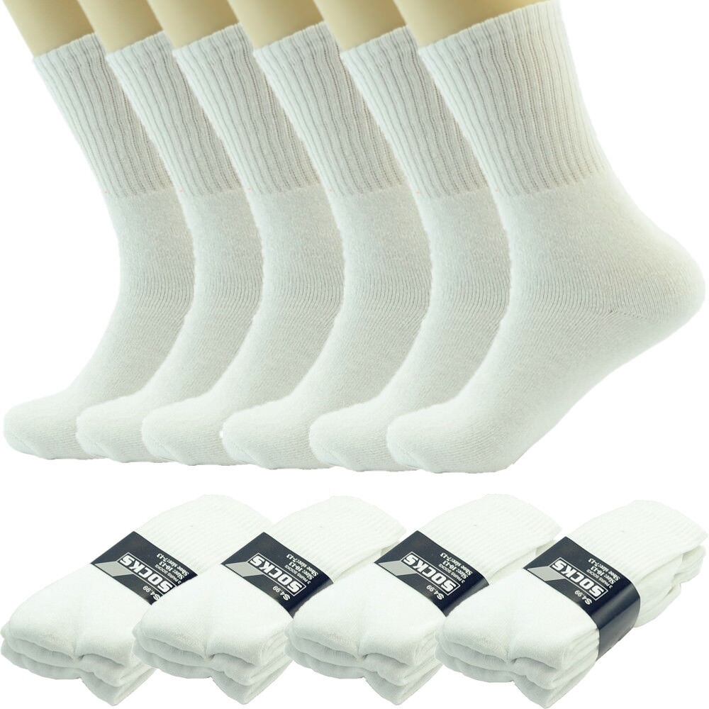 3-12 Pairs For Mens White Sports Athletic Work Crew Socks Cotton Size 9-11  10-13