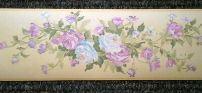 Purple & Pink Roses on Yellow Border by Fine Decor B.4963