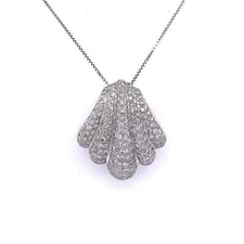 1.00Ct Round Cut Natural Moissanite pave Sea Shell Pendant 14K White Gold Plated