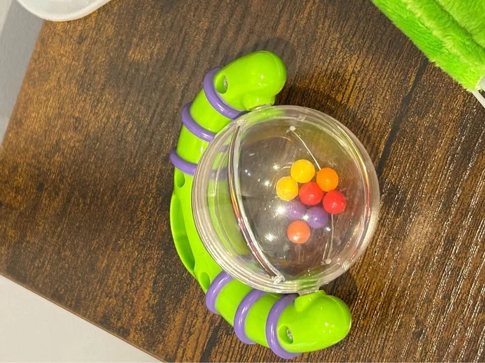 Baby Wrist Rattle Round Toy Green Purple Handle RARE - Image 2 of 2