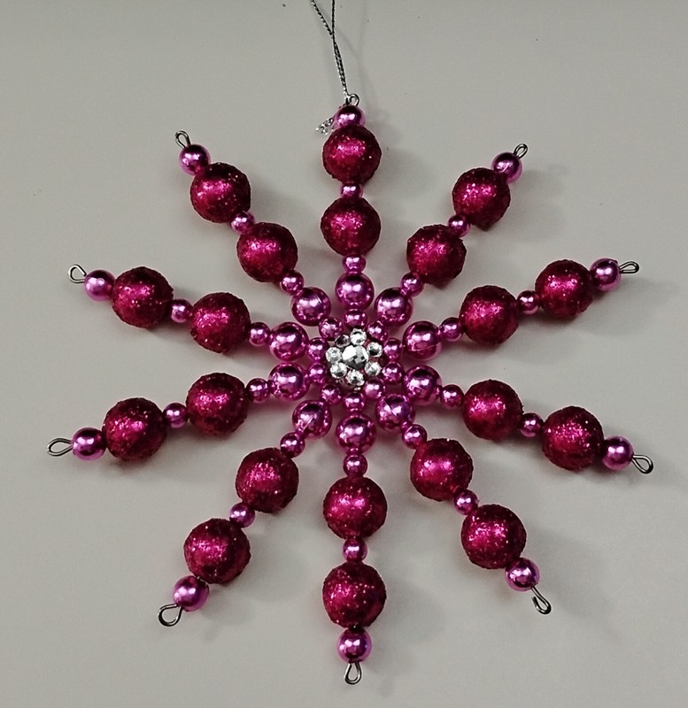 Pier 1 Magenta Pink Beaded Glitter Star Sputink Hanging Christmas Ornament RETRO
