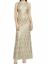 NWT 398 BCBG MAXAZRIA PATTI SEQUIN GOWN EMBROIDERED LONG NUDE ILLUSION PROM