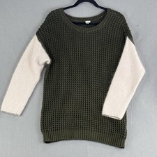 SI-IAE Cashmere Angora Wool Sweater Women’s L Green Ivory Round Neck Chunky Knit