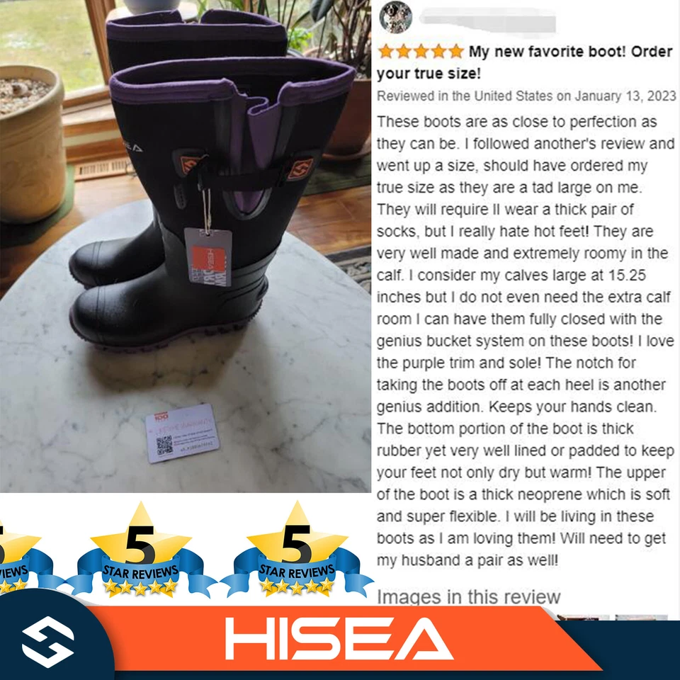 HISEA Mujeres Lluvia Nieve Botas Impermeables Aisladas Caza Jardín Tareas Trabajo Botas Foto 3 de 4