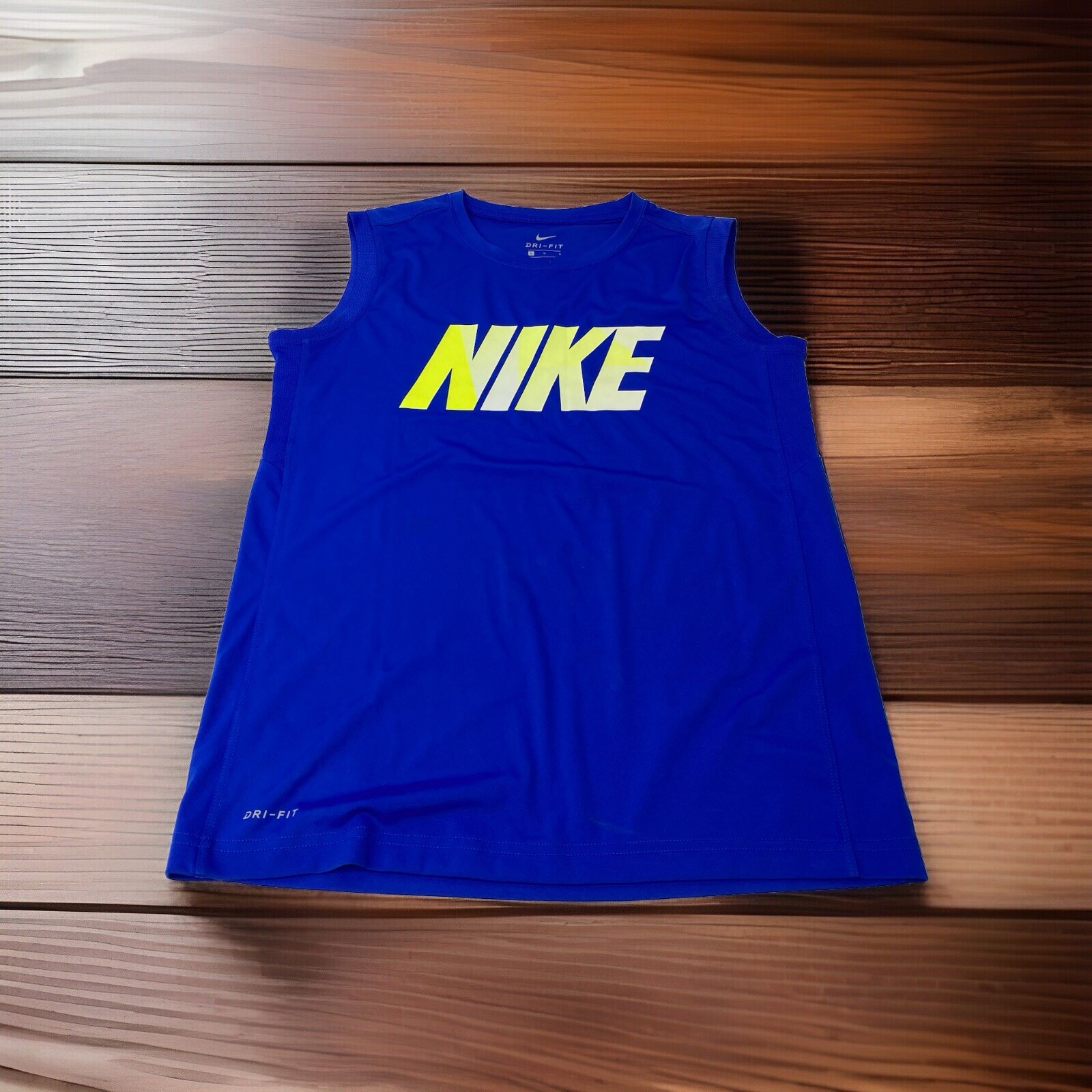 Nike Dri-Fit Men’s L Large Blue Green Sleeveless Crew Neck Lightweight T Shirt