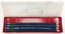 Vintage Graphite Pencil Set Of 4 All Stabilo 8041 Blue With Plastic Case 1970s