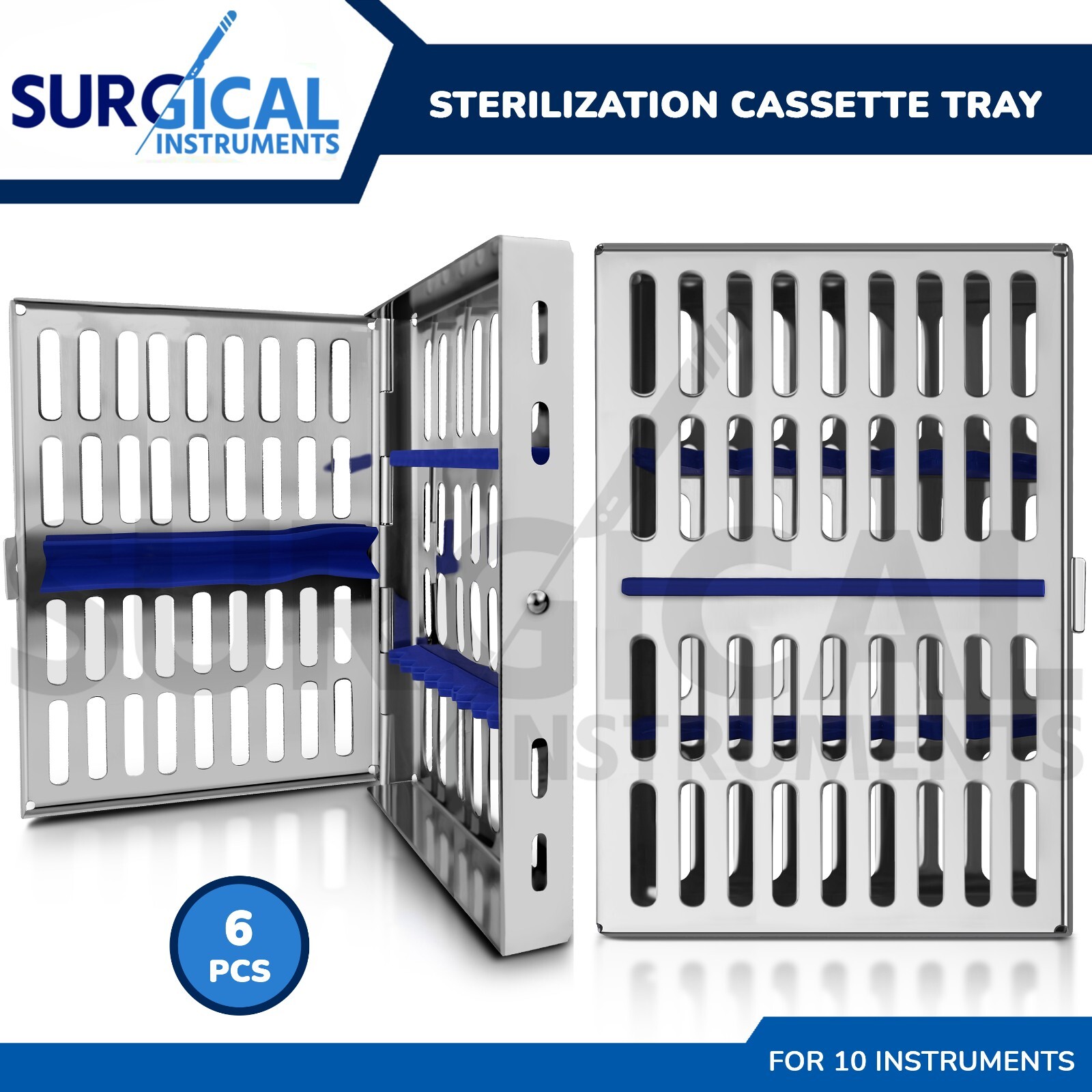 6 Dental Sterilization Cassettes 7" X 5" Surgical For 10 Instruments German Gr