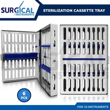 6 Dental Sterilization Cassettes 7" X 5" Surgical For 10 Instruments German Gr