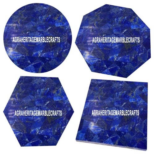 Marble Small Coffee Table Top Lapis Lazuli Inlay Random Stone Bedroom Home Decor - Image 2 of 4