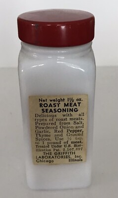 Vintage Griffith Laboratories White Milk Glass Spice Bottle