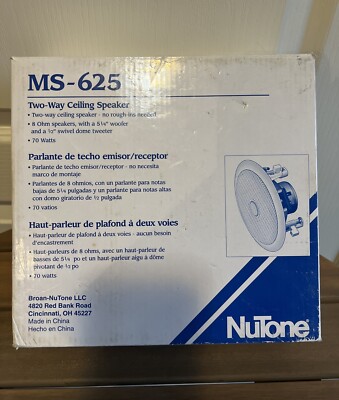 Nutone MS-625 Two-Way Ceiling Speaker 8 Ohm 5-1/4'' Woofer 1/2'' Tweeter 70-Watts