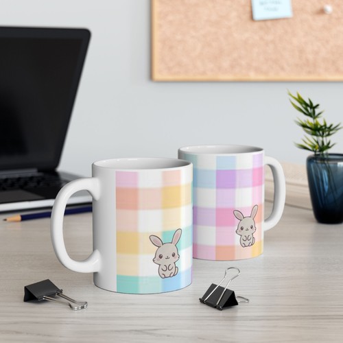 Linda Taza Cerámica Conejito, Taza Arco Iris Pastel, Taza Animal para Niños, Regalo para Pascua - Imagen 7 de 10