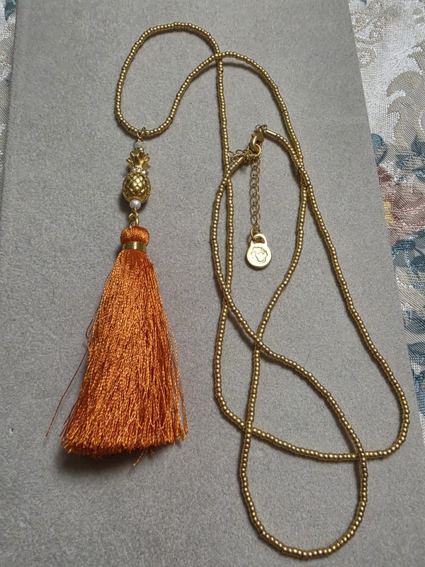 Spartina 449 28" Adj Necklace 18k Gold Plated Featuring  Pineapple/Ornge Tassel