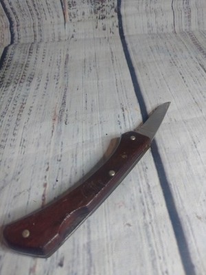 Very  Used Wooden Handle Short Blade Salvaged Pocket Knife.  (Read Description)