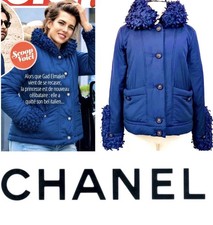 4K New Chanel 2014 Blue Y2K Puffer Coat 36 38 40 4 6 8 Jacket Logo Top S M