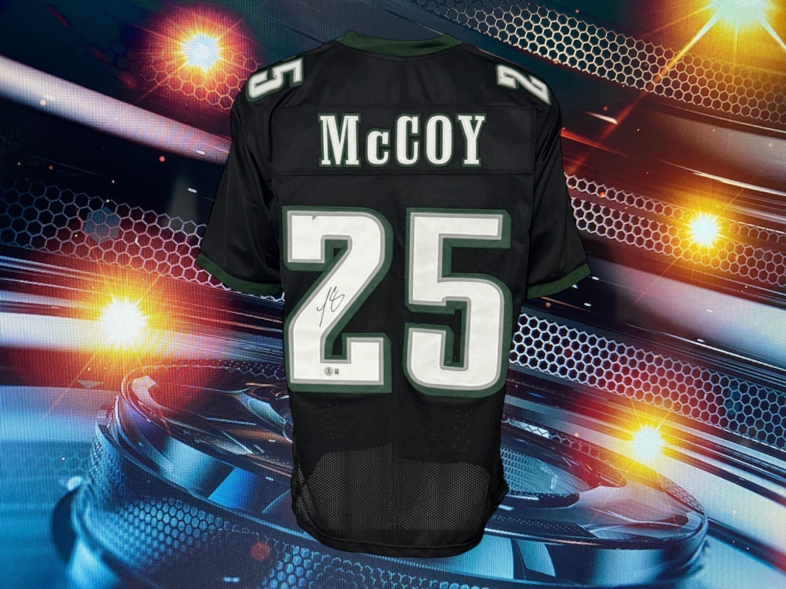 LeSean McCoy Autographed Signed Philadelphia Eagles CUSTOM PHILADELPHIA EAGES BLACK JERSEY COA BECKETT 