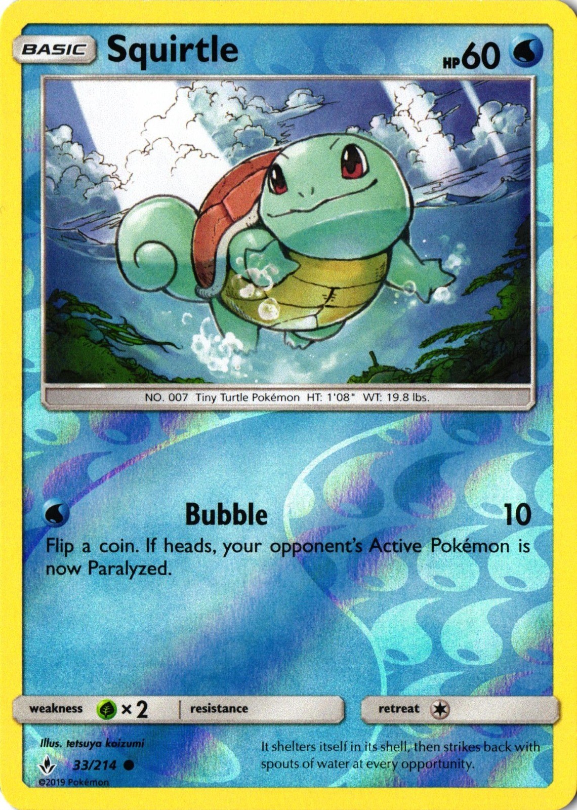 Squirtle Reverse Holo Common SM Unbroken Bonds 33/214 NM