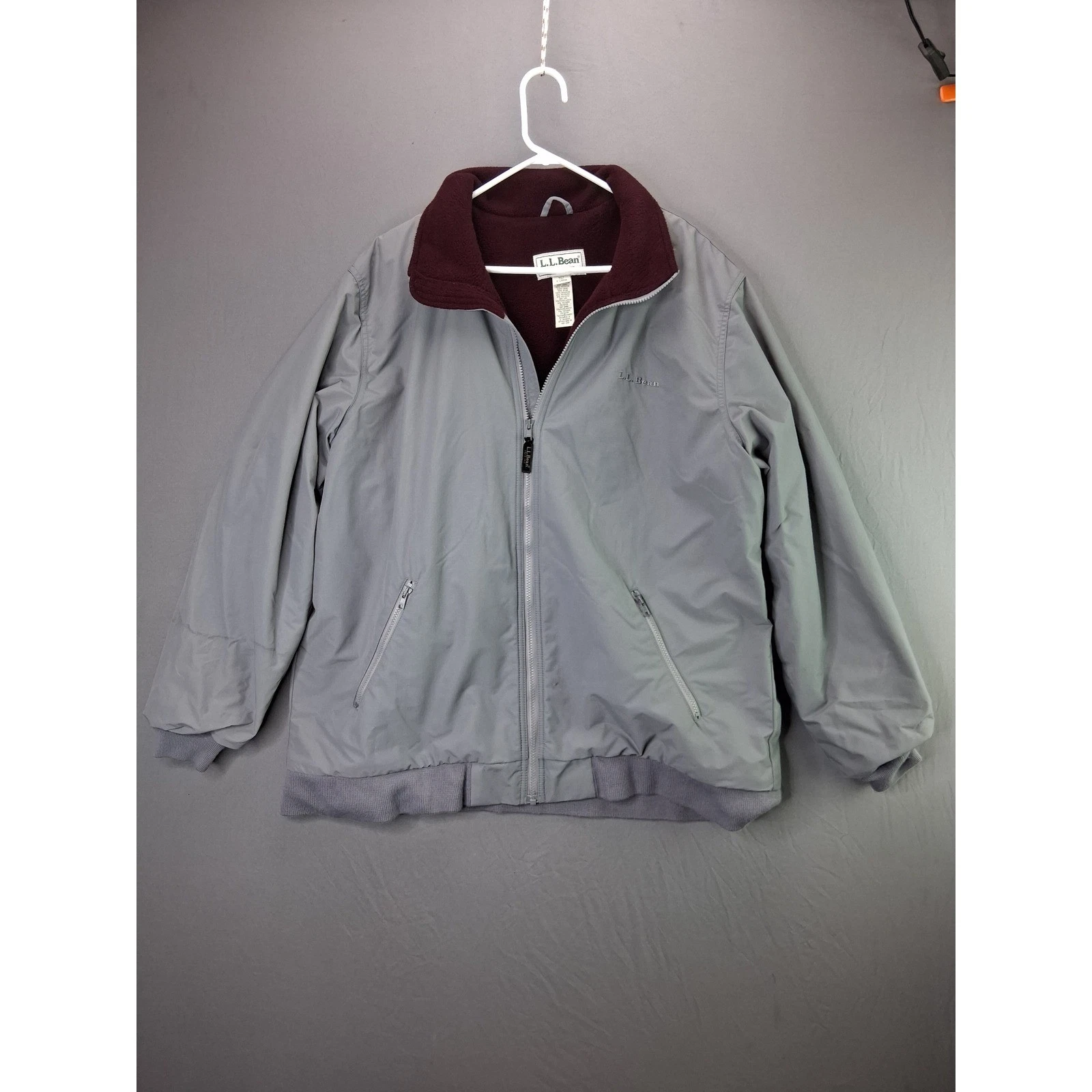 L.L. Bean Warm-Up Jacket Fleece Lined XL Tall Gray Vintage Bomber Full Zip OHK19