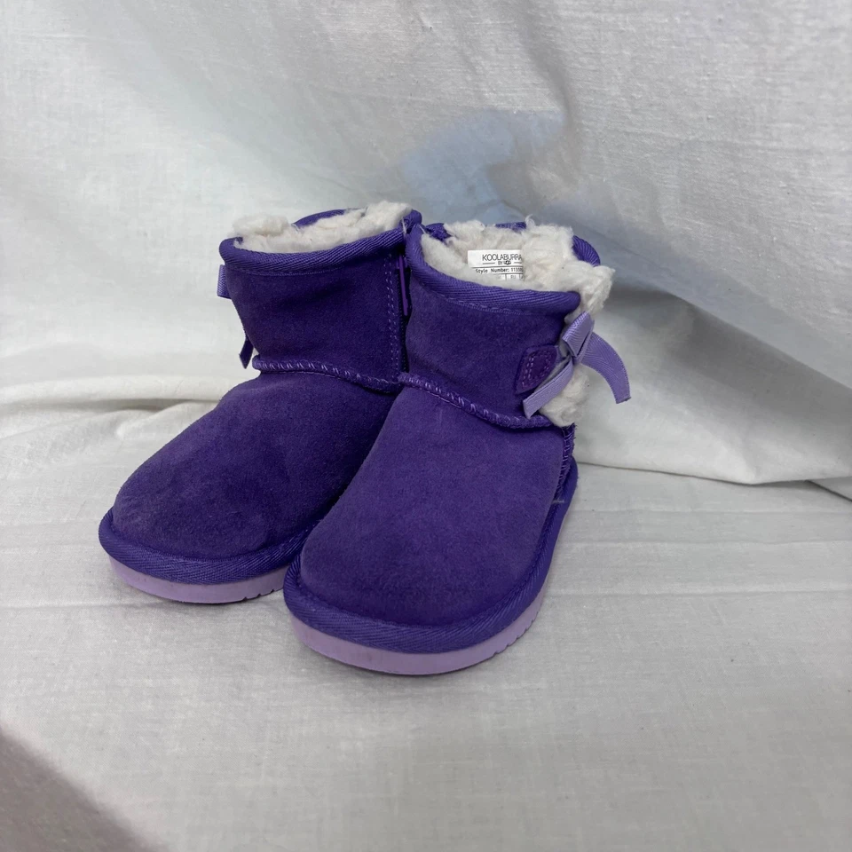 Koolaburra by UGG Kids Purple Suede Faux Fur Victoria Mini Winter Boots w/Bows 4 - Image 2 of 4