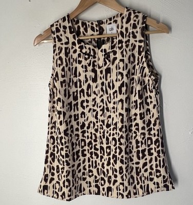 Cabi #3070 ginger leopard sleeveless Blouse  with bow accent Size XS