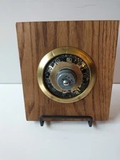 Sargent & Greenleaf Vintage Brass Safe Dial on Oak Block 6" x 7" on Easel