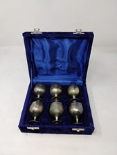 Set of 6 Small EPNS Goblets Egg Cups Blue Presentation Box