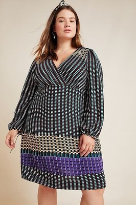 Maeve by Anthropologie Gianna V- Neck Long Sleeve Dress Size 16 W Side Zip
