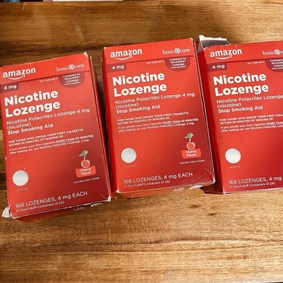 3x Amazon Basic Care Nicotine Polacrilex Lozenge 4mg Cherry 168 Ct x3 Exp 11/26