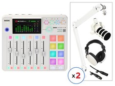 Rode RODECaster Pro II and PodMic 2-person Podcast Kit - White