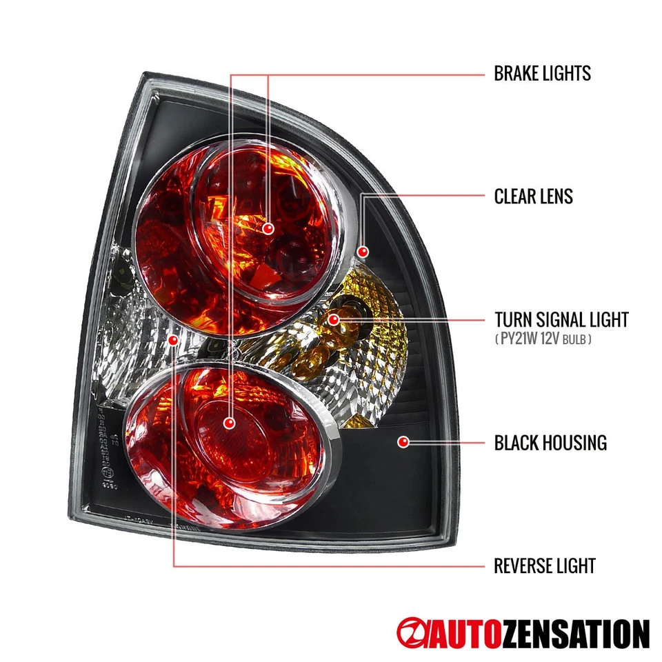 Fit 2001-2005 Volkswagen Passat Sedan Black Tail Lights Brake Lamps Left+Right - Image 3 of 4