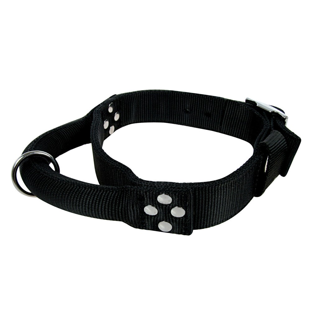 Collier chien nylon noir 60 cm haute résistance avec poignée