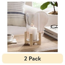 Large Glass Hurricane Candle Holder with Wooden Base 11.5 Inch