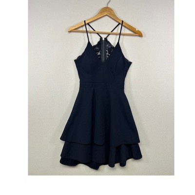 Homecoming Party Camille La Vie Womens 7/8 Navy Lace Back Tiered Skater Dress