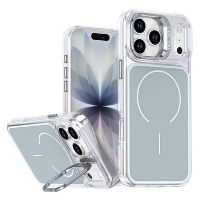 Fr iPhone 12/13/14/15/16/17Pro Max Magnetic Metal Lens Kickstand Clear Back Case