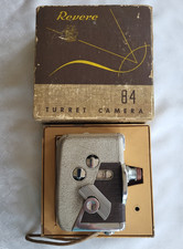 VTG 1940'S REVERE MODEL 84 8mm CINE TURRET CAMERA W ORIGINAL STRAP BOX LENS CAP