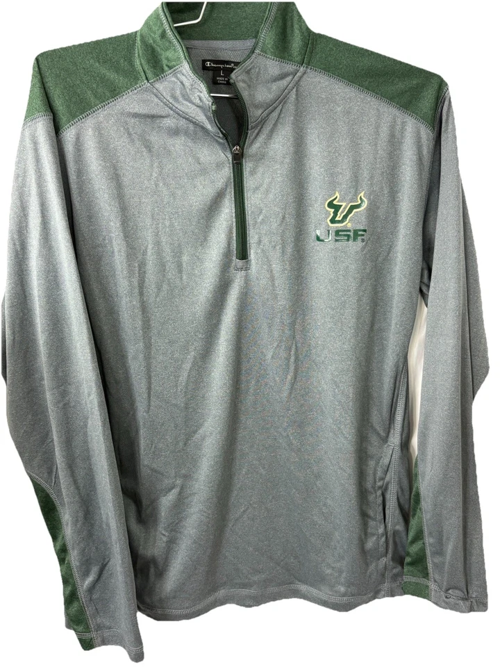 Champion University of South Florida USF Bulls NCAA Green Large 1/4 Zip Jacket - Image 2 of 4