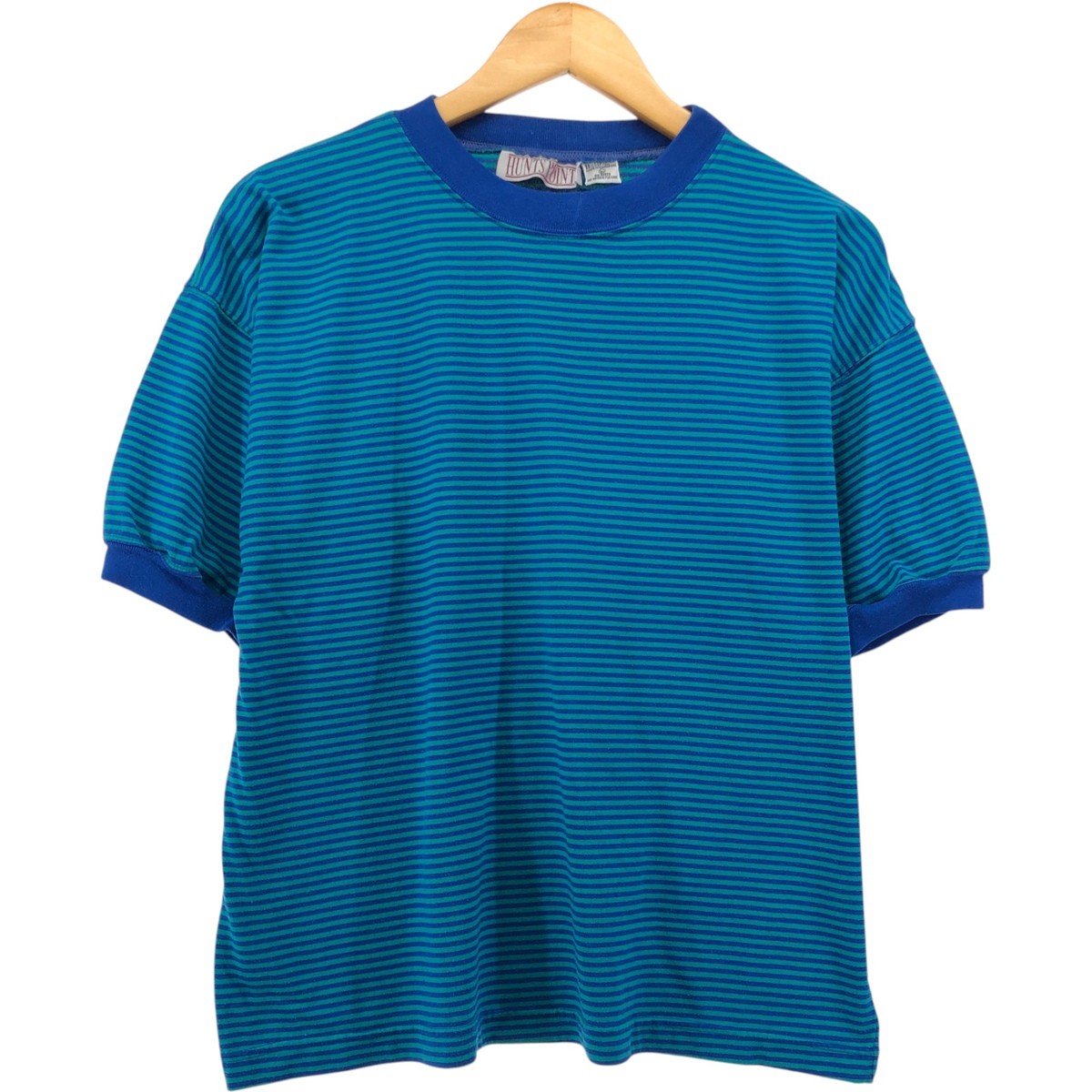 Used HUNTS POINT Border Pattern Ringer T-shirt Me… - image 1