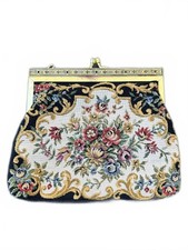 Vintage Floral Petit Point Tapestry Clutch Purse