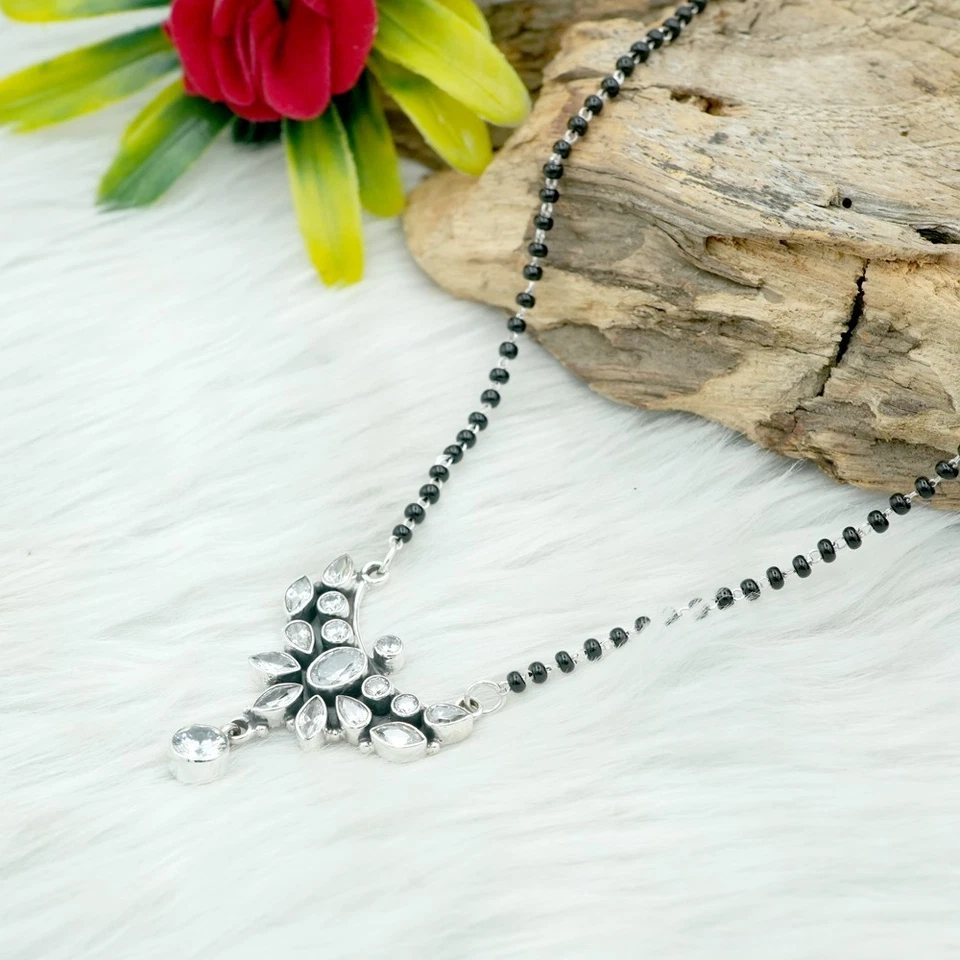 Collar de Circón 925 Joyería de Plata de Ley Circón Mangal Sutra Collar de Boda Foto 2 de 4