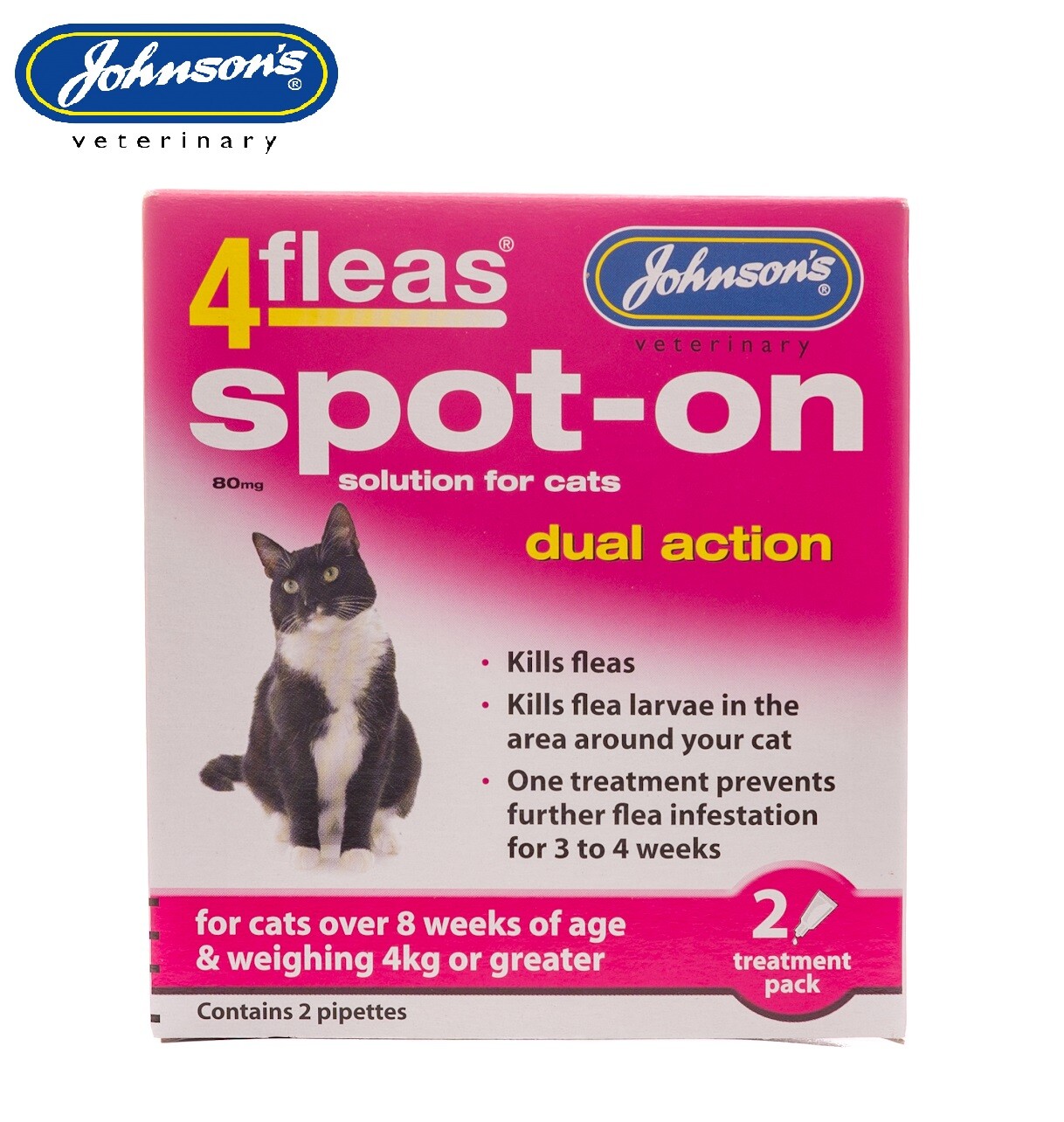 JOHNSONS 4FLEAS SPOTON DUAL ACTION FLEA TREATMENT FOR CATS 4KG+ KILLS