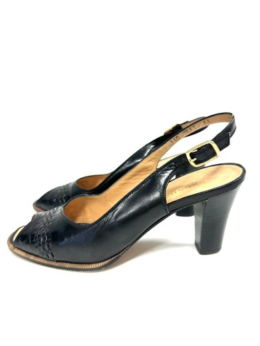 Bruno Magli Women's Black Woven Leather Slingback Open Toe Sandals Size 6.5 80s - Picture 2 of 5
