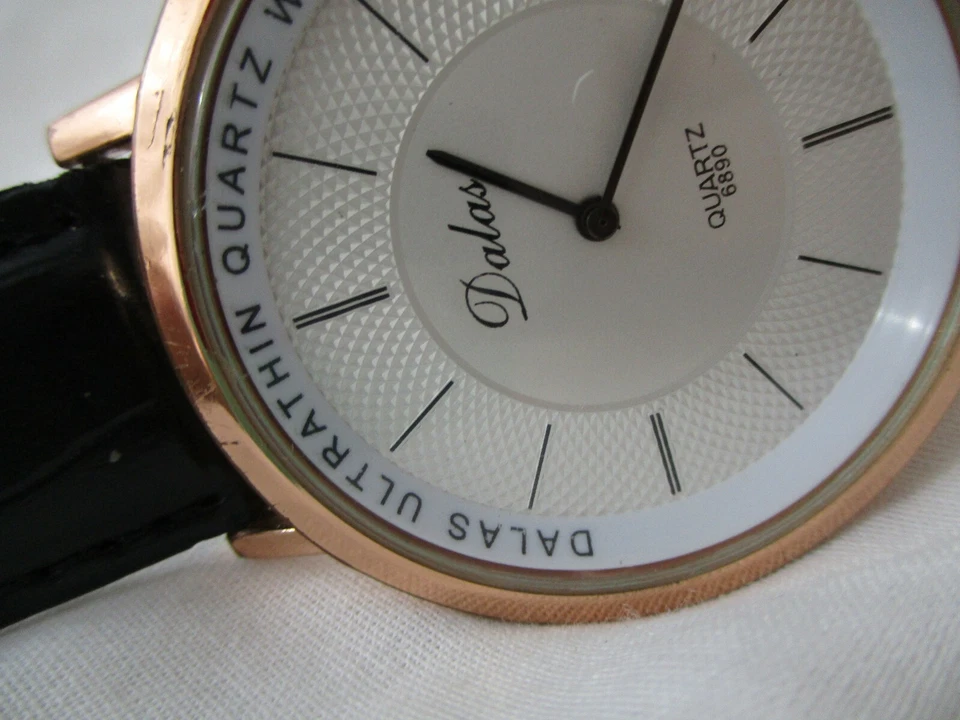 Dalas Watch Black Leather Buckle Band Silver & Rose Gold Tone Round Face - Image 3 of 4